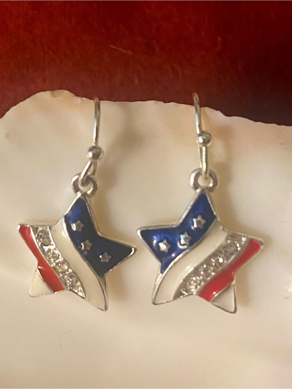 Vintage Avon Patriotic Star Dangle Earrings - Blue White Red